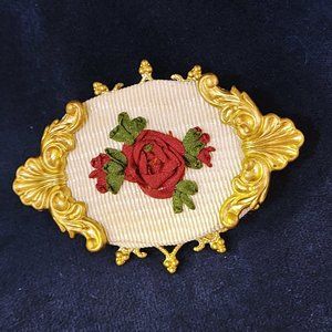 Handmade silk ribbon oval brooch